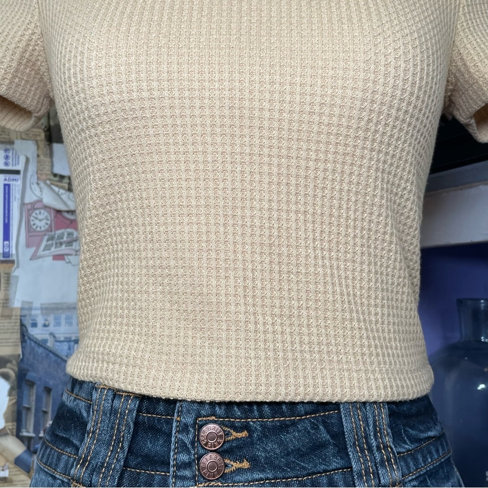 Beige Ribbed Mock Neck Top - Picture 3 of 5